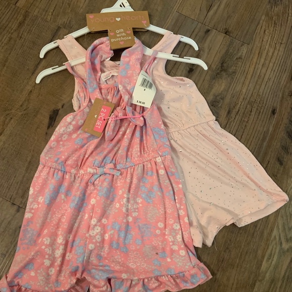 Young Hearts Two Piece Romper Set Pink - Picture 1 of 9